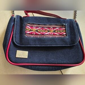 ✨ MANTA Statement Mini Crossbody | Artisan Denim & Red Chain Strap | Boho Gift!